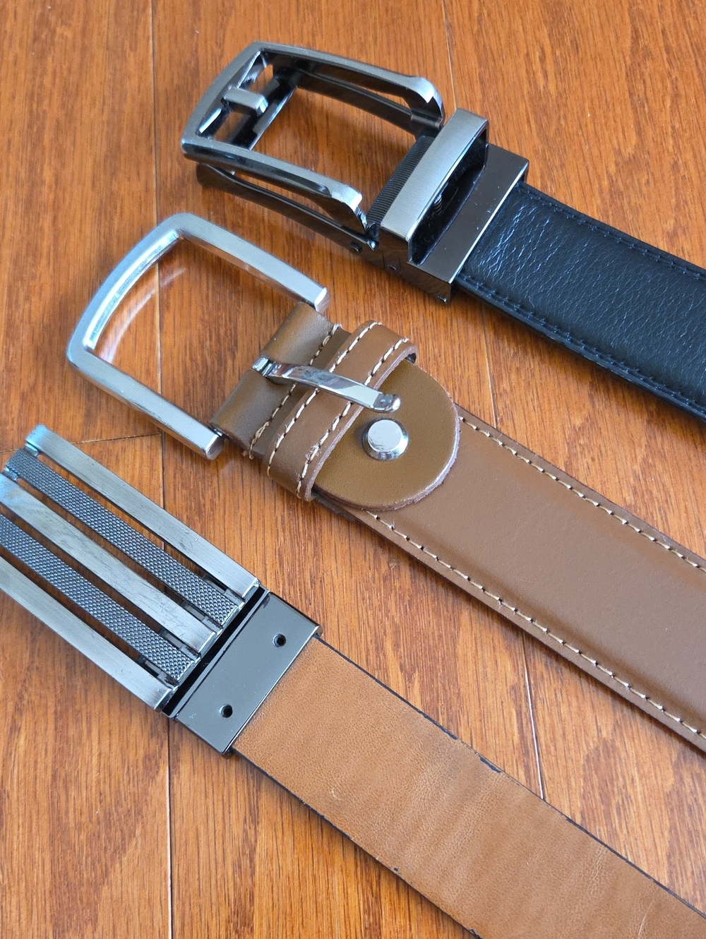 Set Of 3 Men's Leather Belts Size 36 With  Silver Buckles